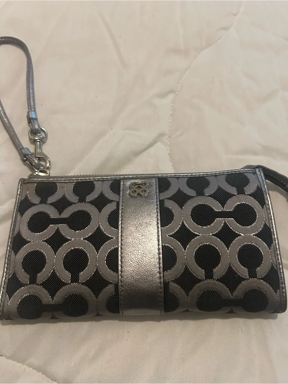 Silver and Black Patterned Wristlet Clutch
